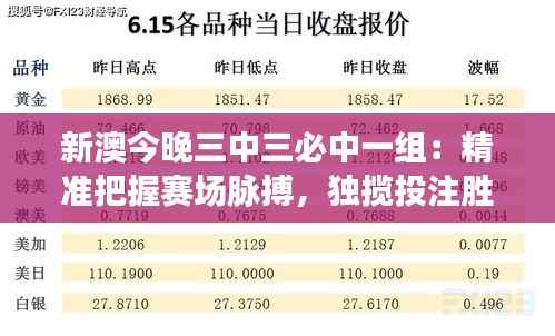 新澳今晚三中三必中一组：精准把握赛场脉搏，独揽投注胜利先机