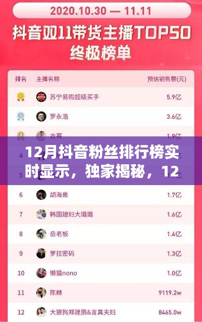 独家揭秘,12月抖音粉丝排行榜实时动态,谁领风骚独占榜首?