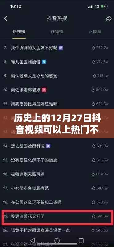 揭秘，历史上的12月27日抖音视频能否上热门？背后的秘密揭晓！