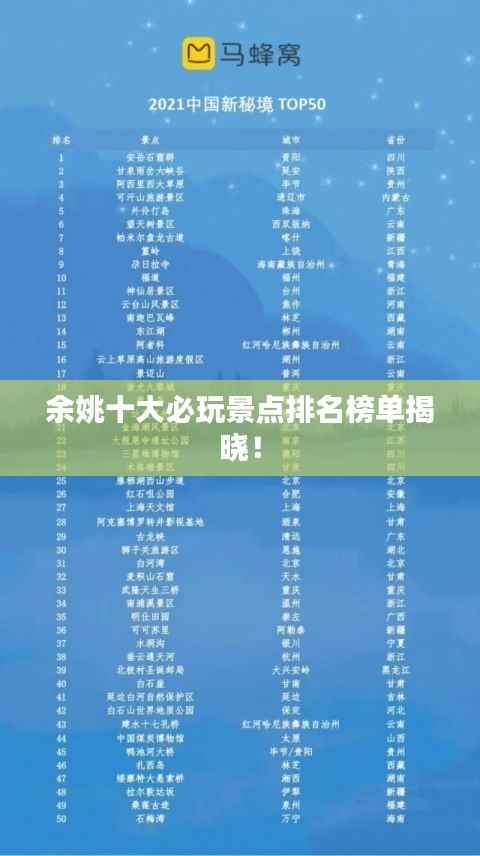 余姚十大必玩景点排名榜单揭晓！