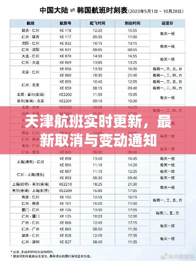天津航班实时更新，最新取消与变动通知
