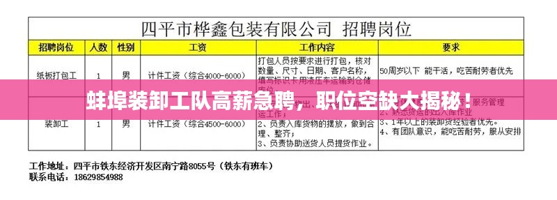 蚌埠装卸工队高薪急聘，职位空缺大揭秘！