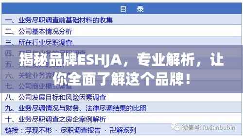 揭秘品牌ESHJA,专业解析,让你全面了解这个品牌!