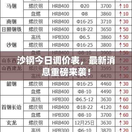 沙钢今日调价表，最新消息重磅来袭！