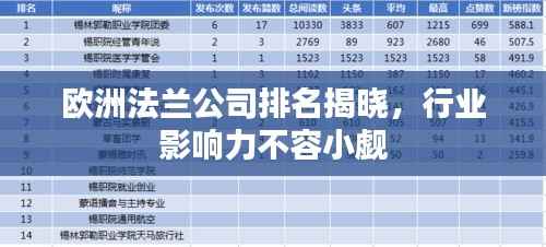 欧洲法兰公司排名揭晓，行业影响力不容小觑