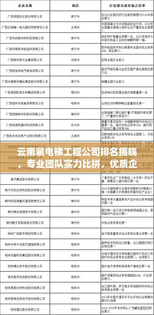 云南装电梯工程公司排名揭晓，专业团队实力比拼，优质企业榜单出炉！