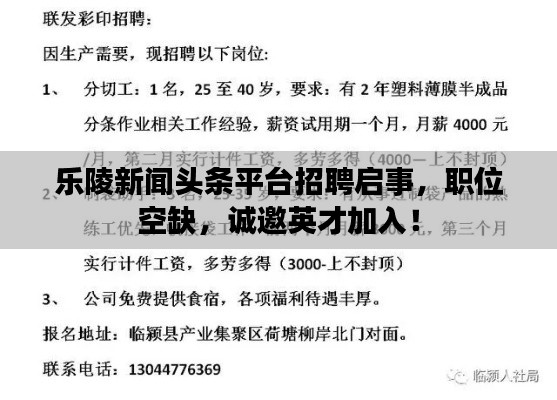 乐陵新闻头条平台招聘启事，职位空缺，诚邀英才加入！